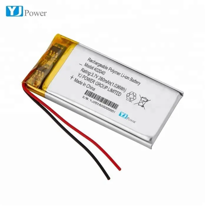 Shenzhen lipo battery 3.7v Rechargeable Mini Heating Lithium ion 3.7v 402040 280mah Lithium ion Battery for Sale