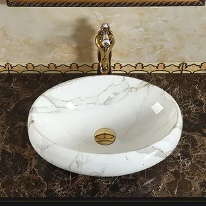 Contador de mármore de banheiro, bacia cerâmica mármore oval forma bacia preço mais barato na índia
