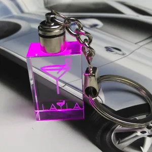 Wholesale custom engraving photo women glass crystal keychain with led light for promotion gift