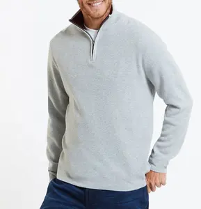 Mens casual 100% cotton soft fleece crew neck quarter zip pullover sweatshirts