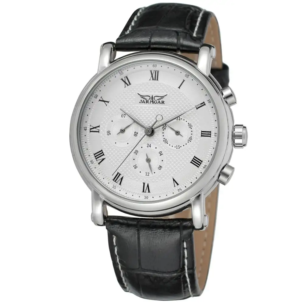 Trung Quốc Nhà Sản Xuất JARAGAR Casual Men Xem Genuine Leather Strap 24 Giờ Tự Động Cổ Tay Watch