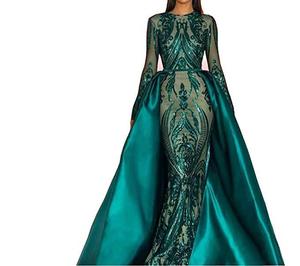 2023 Frauen Sexy Luxus Rundhals ausschnitt Smaragdgrün Braut Brautkleider Meerjungfrau Formale Maxi Pailletten Ballkleid Abendkleid