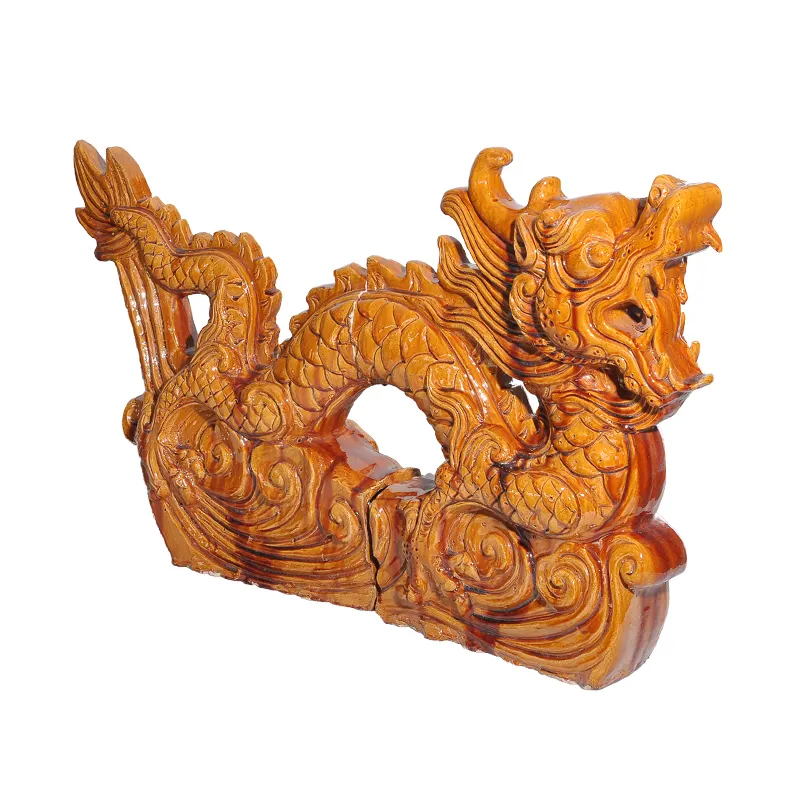 تماثيل تنين من الطين الصيني ، سقف يينغ ويانغ ، حيوانات مزججة يدوية الصنع مزخرفة لتزيين المنزل