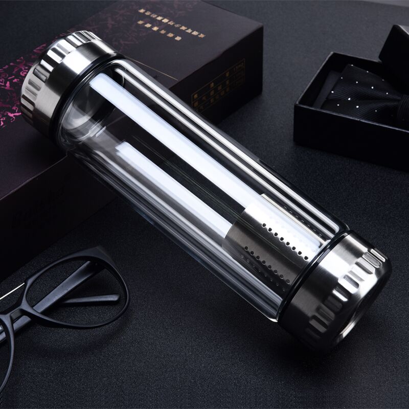 Double wall  glass water bottle with SS lid tea infuser water bottle