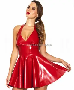 Hot Koop Korte Sexy Hot Red Jurken Sexy Rode Pvc Vinyl Jurk