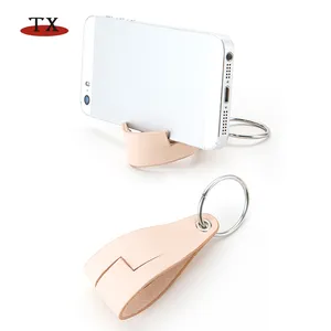 Style Leather mobile support cell phone holder stand keychain