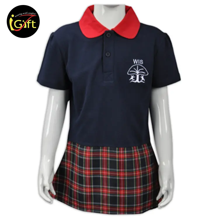 GOTS OEM Custom Primary School Girl Uniform Skirt Children Kids Kindergarten School Uniforms Polo Shirts