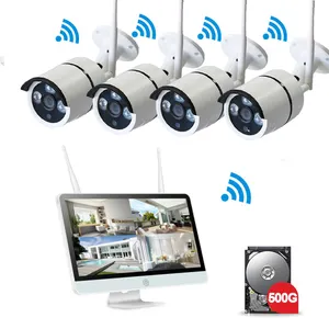 Sistema Inalámbrico P2P de 4 canales wifi cctv con monitor hd todo en uno de 15 pulgadas, kit combinado nvr