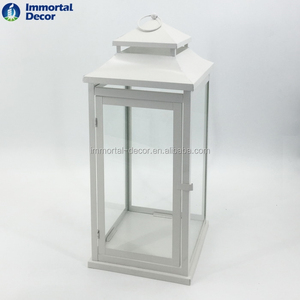 Farolillos de vela de <span class=keywords><strong>metal</strong></span> de color blanco grande con velas LED - Product Image 4