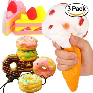 巨型Squishies Kawaii包装缓慢上升食品3包甜甜圈冰淇淋和迷你手机配件Squishy