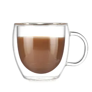 WeVi conjuntos de copo de café de parede dupla com isolamento, copo bebendo para suco e água, copo de vidro do chá