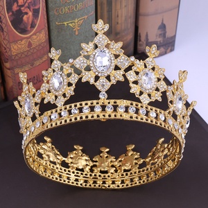 มงกุฎมงกุฏคริสตัลแบบเต็มรูปสำหรับใส่ออกงานพรอมสีทอง - Product Image 3