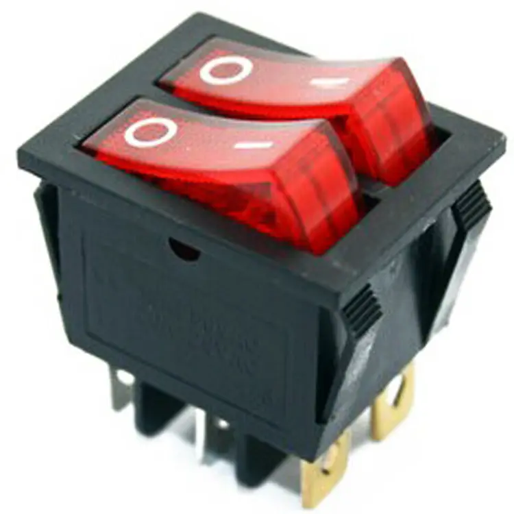 DPDT 4-контактный 6-контактный переключатель с красной подсветкой, 16 А, 250 В