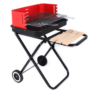 高さ調節可能なグリルネット折りたたみ式バーベキュー長方形グリルトロリーチャコールグリル木製テーブル付き - Product Image 5