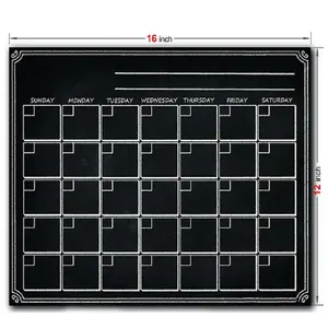 Schlussverkauf hochwertige 12 × 16 Zoll trockenecrete Brett Monatsplaner individueller magnetischer schwarzer magnetischer Kalender mit Stift