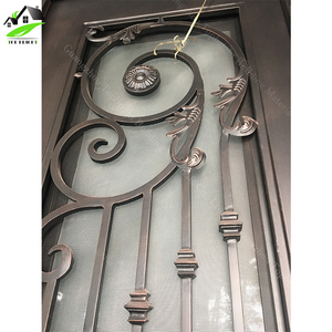 Puerta al por mayor del hierro labrado de la entrada exterior de cristal del hierro para la seguridad casera - Product Image 2