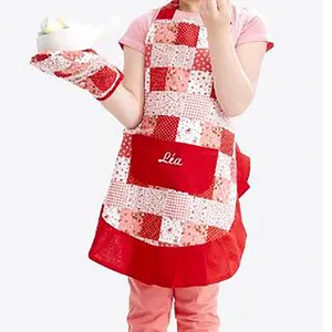 Красный хлопок девушки фартук и микроволновая печь перчатки дети фартук набор для выпечки
