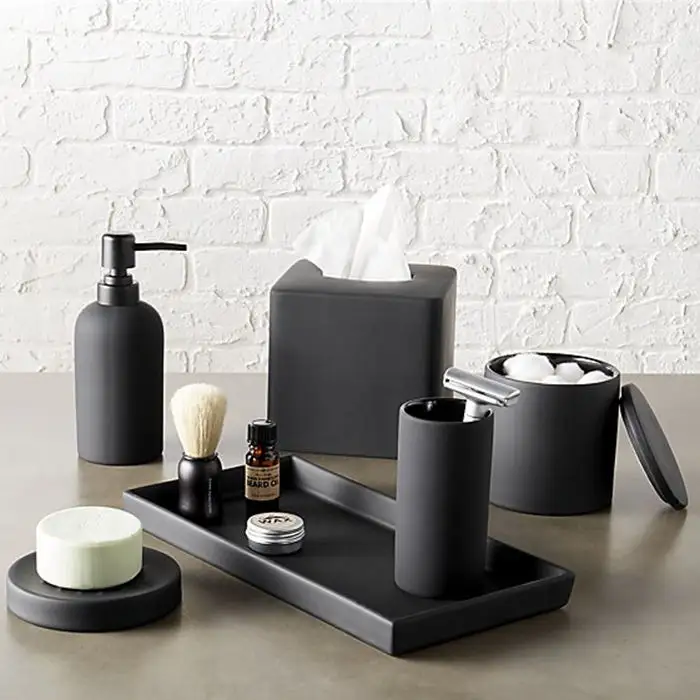 De Lujo negro mate baño decoración resina accesorios de baño conjunto