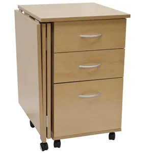 Bureau de rangement pliable à 3 tiroirs, meuble de bureau en couleur hêtre