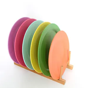 Custom printing melamine bamboo fiber round plate for dinner