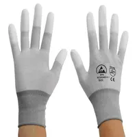 Licht Gewicht Led Industrie Geleidende Nylon Carbon Pu Vingertop Gecoat Elektronica Werken Antistatische Top Fit Esd Handschoenen