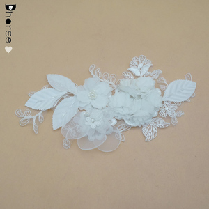 2017 thanh lịch cô dâu đính 3D voan hoa <span class=keywords><strong>Cording</strong></span> THÊU ĐÍNH CƯỜM REN ĐÍNH cho váy cưới - Product Image 3