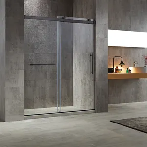 การออกแบบที่กำหนดเอง10มิลลิเมตร Frameless 2แผงสีดำ Bifold ห้องน้ำหน้าจอเดี่ยวเลื่อนกระจกประตูห้องอาบน้ำฝักบัว