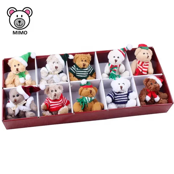 다양한 사용자 정의 귀여운 박제 동물 미니 곰 봉 제 도매 10 팩 새로운 크리스마스 선물 세트 부드러운 장난감 미니 테디 베어 키 체인
