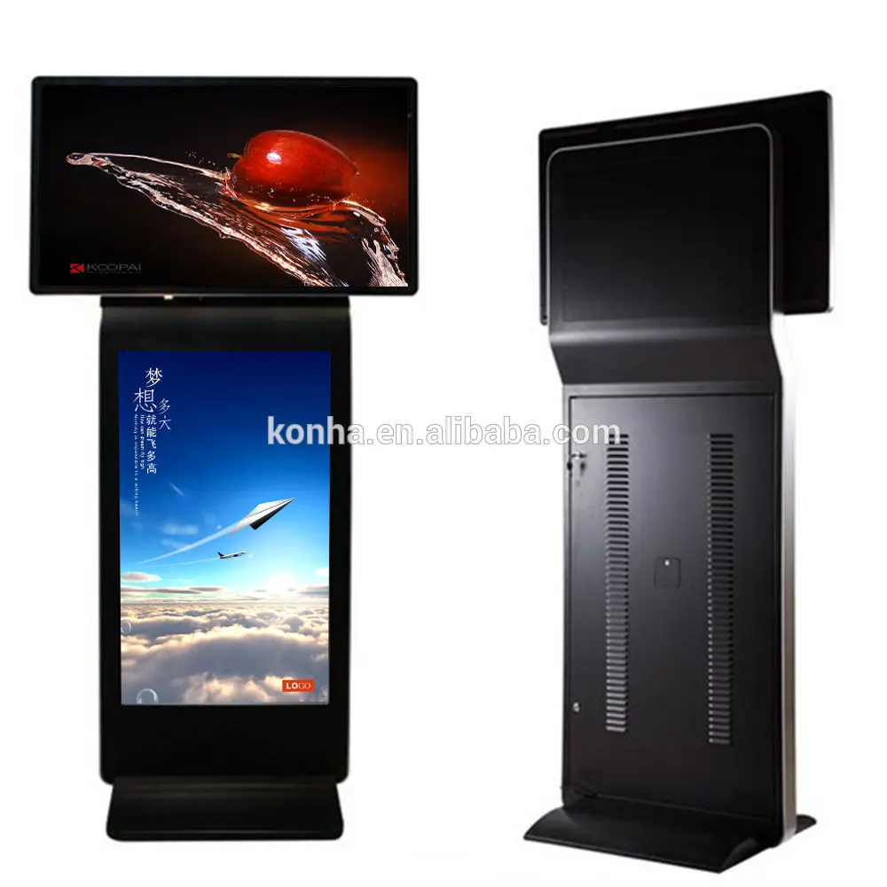 46+55" floor standing double display kiosk touch screen for advertising