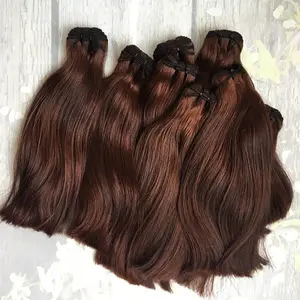 热销直巧克力棕色编织，100% 越南处女真正的人发雷米角质层排列原始巴西头发