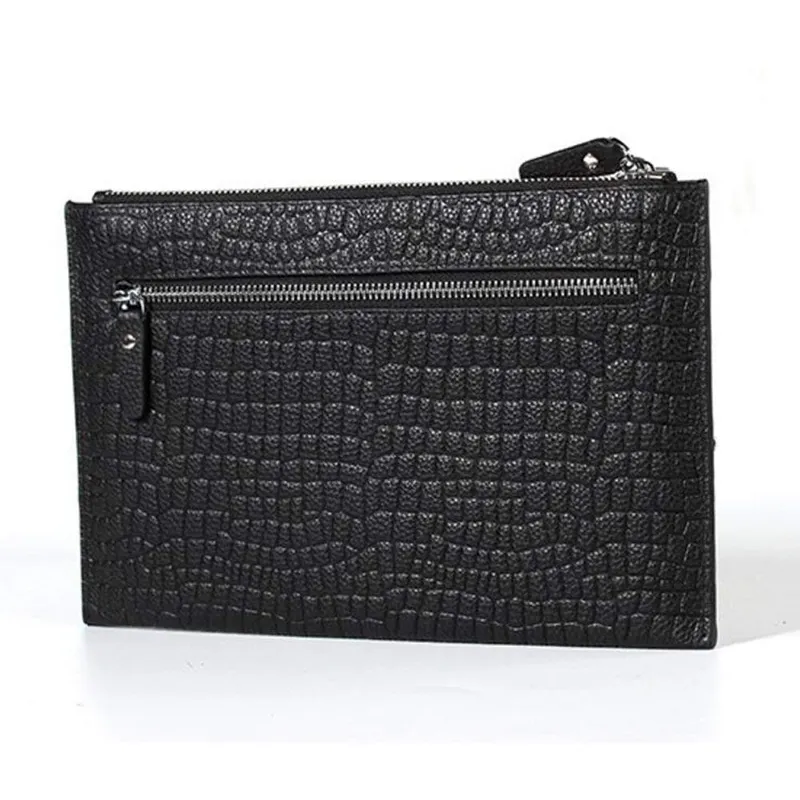 Crocodile Pattern Leather Zipper Wallet Business Men's Envelope Clutch Hand Bag