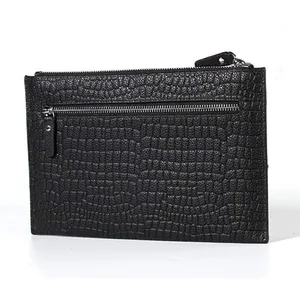 Crocodilo Padrão de Couro Com Zíper Carteira dos homens de Negócios Clutch Envelope Saco de Mão