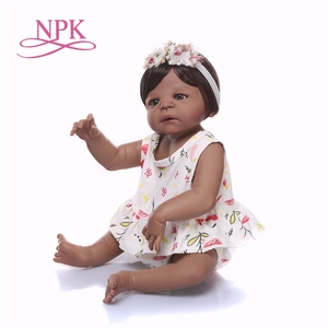 NPK Boneka Silikon 55 Cm Tubuh Penuh, Boneka Bayi Putri Hitam Hidup Nyata untuk Hadiah Natal Anak