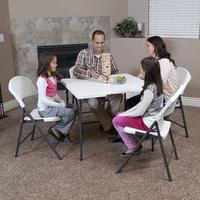 Mesa de Comedor Plegable Cuadrada de Plástico Blanca con Estructura de Hierro, Diseño Moderno para Uso en Exteriores