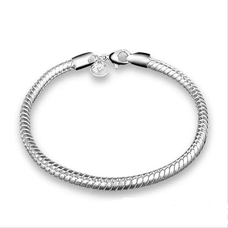 Factory price custom made silver plated 3mm snake bone chain bracelet