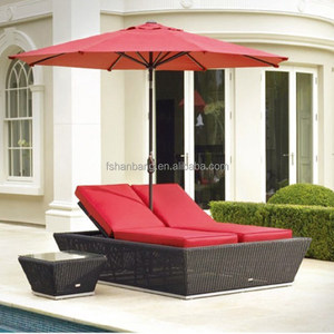 Ensemble de meubles de <span class=keywords><strong>jardin</strong></span> en osier avec parasol, double chaise longue, auvent, lit de soleil - Product Image 1