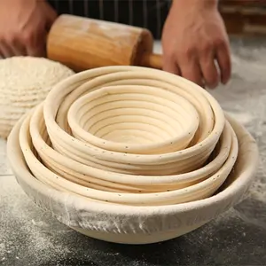 Wholesale artisan flour-XH Amazon Top Sell 9 inch Round Shape Natural Indonesia Rattan Artisan sourdough flatbread Rising Proofing Basket with Liner