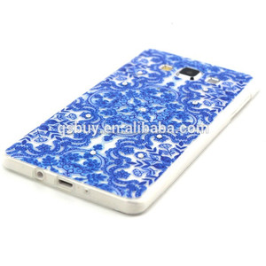 Tpu suave relieve pintado a elegante flor azul cubierta del teléfono del rhinestone case para Samsung Galaxy <span class=keywords><strong>A7</strong></span> A700 caso - Product Image 3