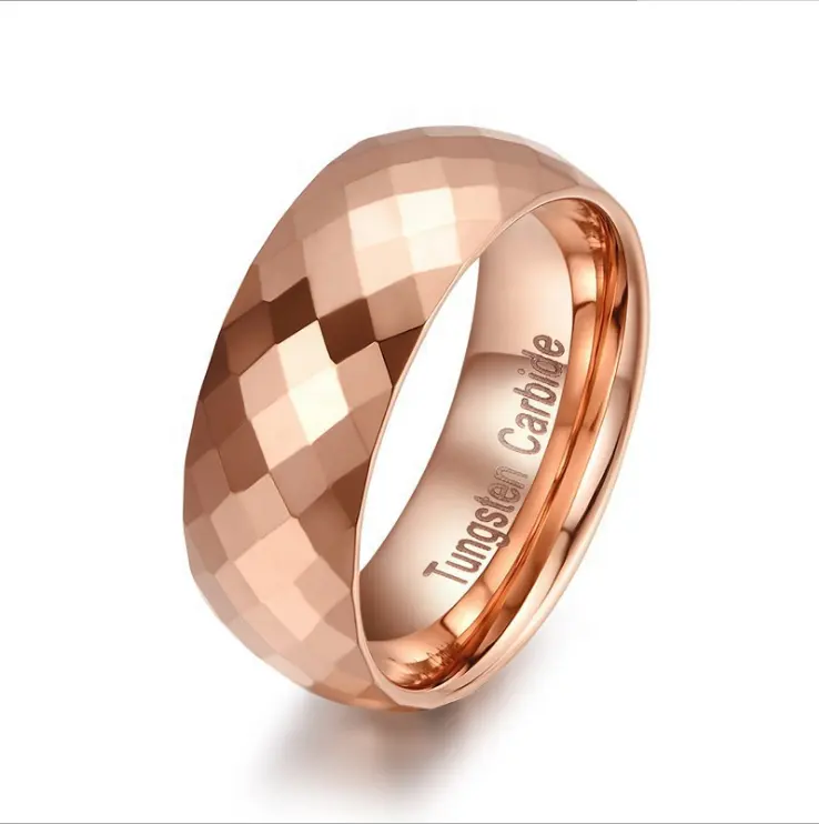 คุณภาพสูงRose Gold Platedแหวนทังสเตนตัดเพชร8Mmแหวนทังสเตนคาร์ไบด์