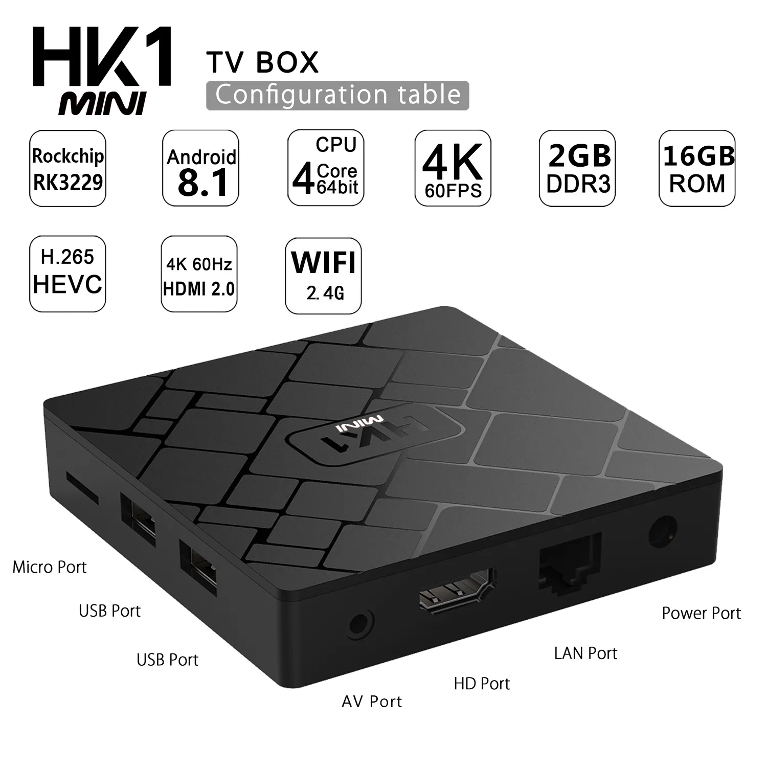 Android 8.1 Tv Box Hk1 Mini Android Tv Box HK1mini RK3229 Quad-Core Tv Box 2G 16G