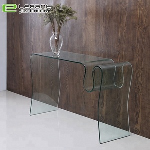 Bükülmüş cam konsol masa ile cam raf ve parlak beyaz boyama MDF çekmeceler - Product Image 6