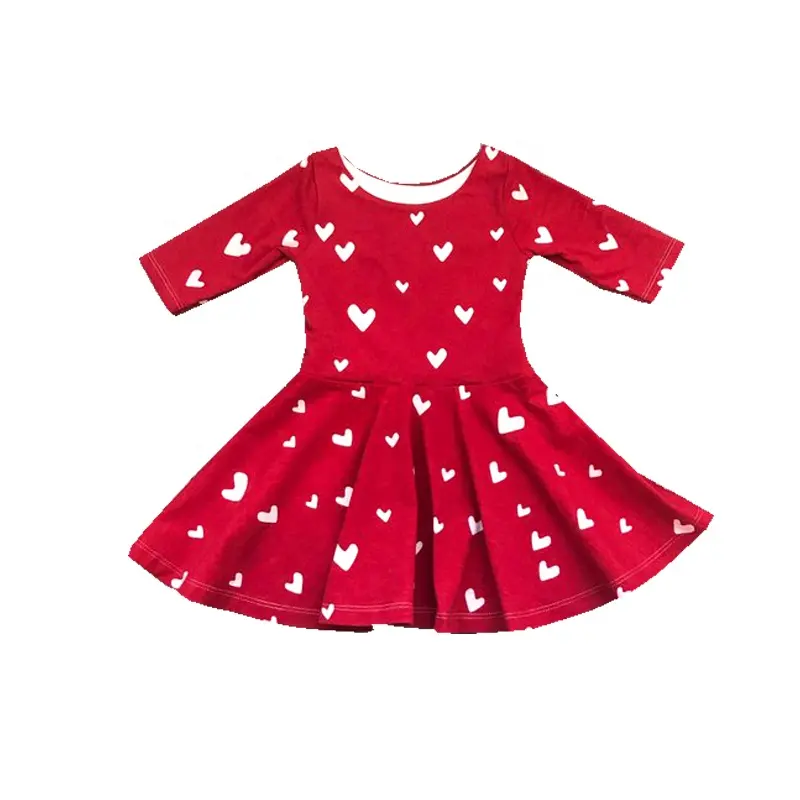 Custom OEM Valentine Red Heart Dress Toddler Wear Clothes Spring Summer Girls Dresses