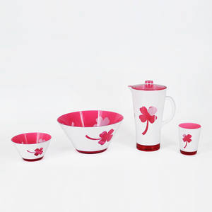 Ensemble de vaisselle en plastique écologique blanc et rose vif ensemble de récipients jetables et durables pour le dîner - Product Image 1