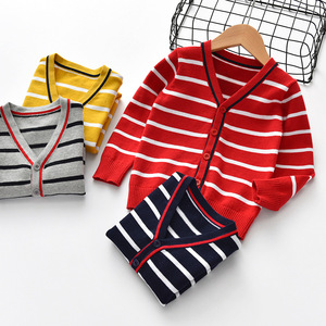 Pull <span class=keywords><strong>cardigan</strong></span> long en tricot pour enfants de haute qualité, col en V, boutons, rayures, garçons, bébé, uni, école - Product Image 2
