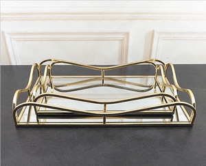 Gold spiegel eitelkeit tablett, Metall gespiegelt verzierten dekorative eitelkeit spiegel tablett - Product Image 5