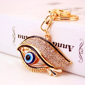New Fashion 10cm Blue Evil Eyes Gold Keychain Rhinestone Crystal <strong>Key</strong> Chain Hollow Out <strong>Key</strong> <strong>Ring</strong> for Women <strong>Men</strong> Jewelry - Product Image 2