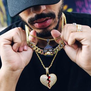 KRKC Diamante di Figura Del Cuore Del Pendente Della Collana di Due Metà Spianare Zircon Dei Monili Set di Grandi Dimensioni In Oro Placcato Argento CZ Cuore Spezzato del pendente