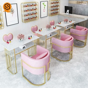 Mesas <span class=keywords><strong>de</strong></span> <span class=keywords><strong>Manicura</strong></span> Pequeñas <span class=keywords><strong>de</strong></span> Metal Dorado y Mármol Blanco para Salón <span class=keywords><strong>de</strong></span> Belleza, Venta al por Mayor - Product Image 3