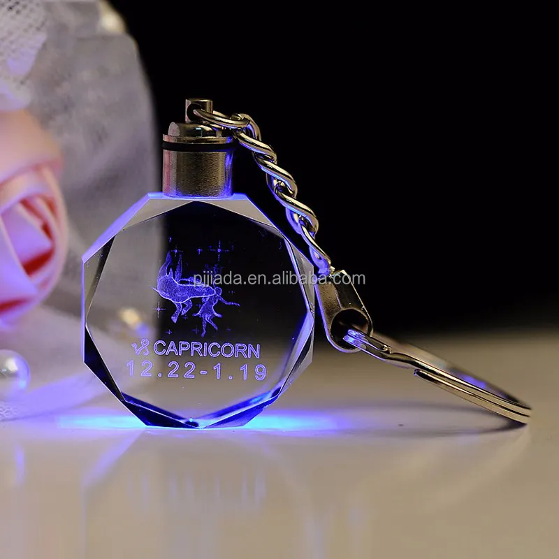 Pemegang Kunci Lampu LED Aksesori Dekorasi Kustom Rantai Logam 3D Laser Dalam Kristal Hadiah Suvenir Promosi