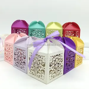 Caja de caramelos de boda para Chocolate, papel reciclable, corte láser, para favores de boda